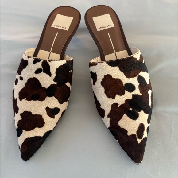 Dolce Vita Shoes - Dolce Vita Animal Print Mules in Brown and Cream 6.5